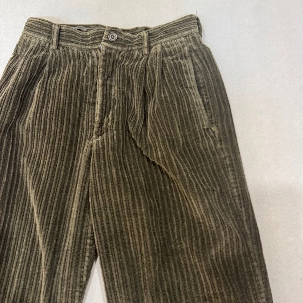 LE COLLEZIONI Collection Corduroy Pants Men 30 Olive Green Wide Wale Pleated